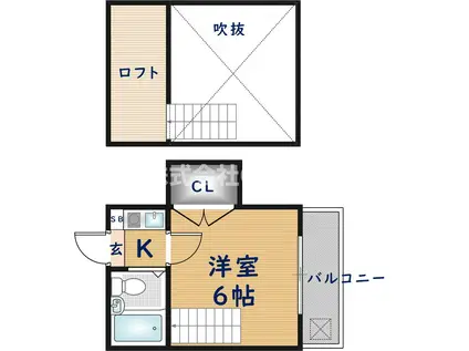 エンバール帝塚山(1K/2階)の間取り写真