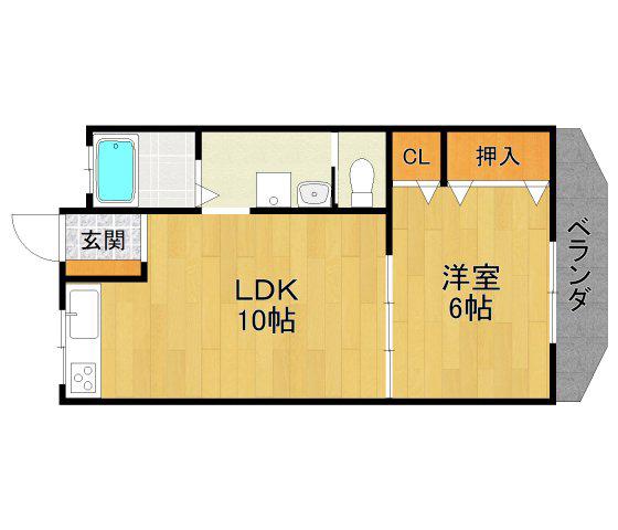 丸永マンション(1LDK/2階)の間取り写真