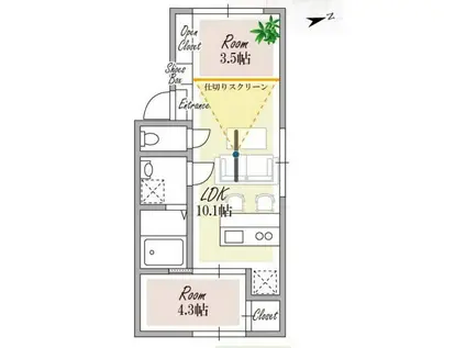 STASIA SASAZUKA(2LDK/1階)の間取り写真