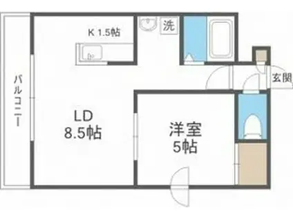 ドエル札幌南6条II(1LDK/6階)の間取り写真