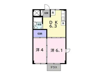 ラ・セゾン一番館(2K/1階)の間取り写真