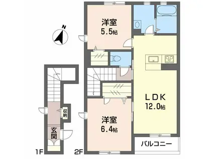 プロヌーブ川内(2LDK/2階)の間取り写真