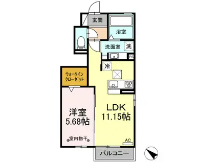 クレールU(1LDK/1階)の間取り写真