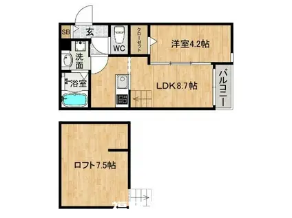 GRANGE二日市(1LDK/1階)の間取り写真