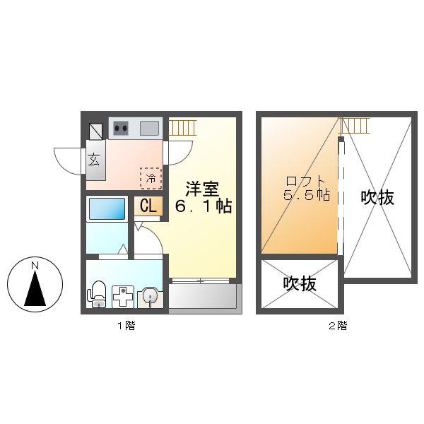 リバティ八田 (1K/2階)の間取り写真