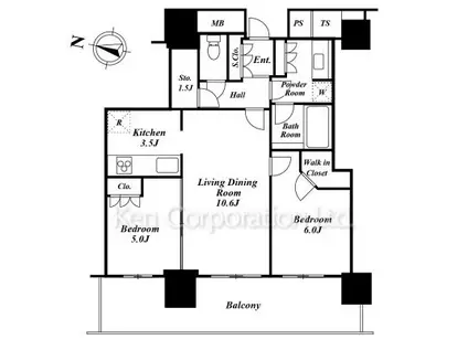 プラウドタワー練馬(2LDK/21階)の間取り写真