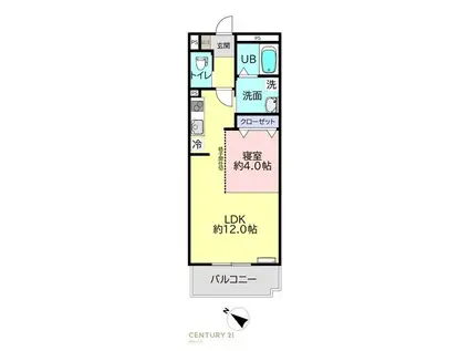 DEAR LEAF関間(1LDK/3階)の間取り写真