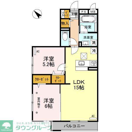 クレードルわかば(2LDK/1階)の間取り写真