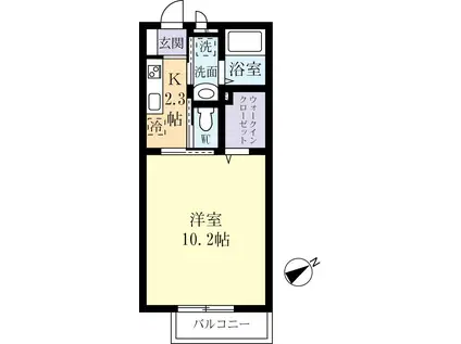 グレースタウンIIIB(1K/1階)の間取り写真