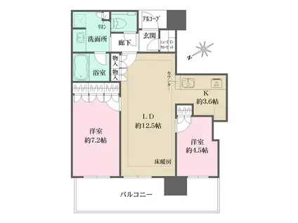 ザ・パークハウス中之島タワー(2LDK/14階)の間取り写真