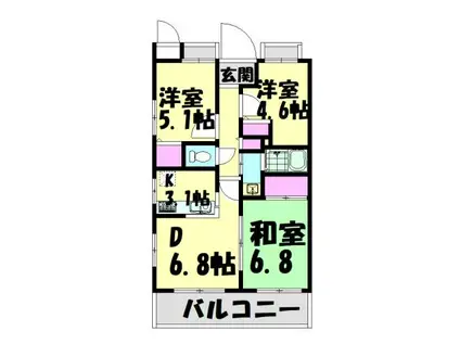 サバービア泉大津(3DK/6階)の間取り写真