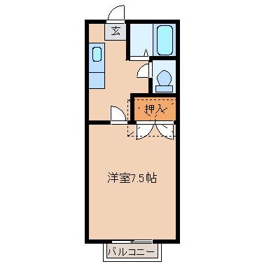 ロイヤルメゾンD(1K/2階)の間取り写真