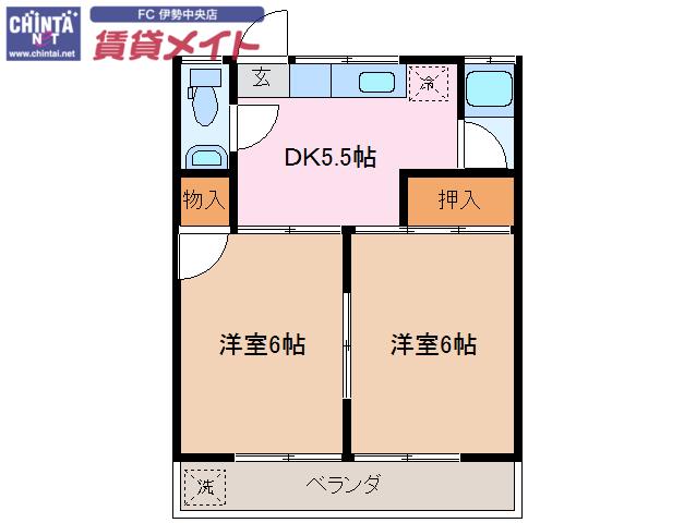 メゾンミヤマエ A(2DK/2階)の間取り写真