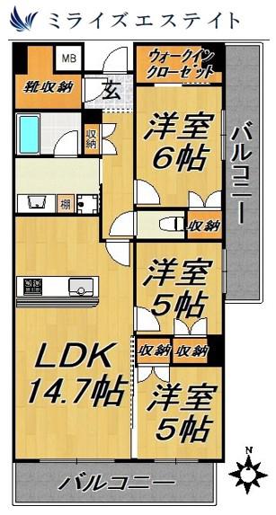 ヒヴィ・カーサ瑞穂(3LDK/2階)の間取り写真