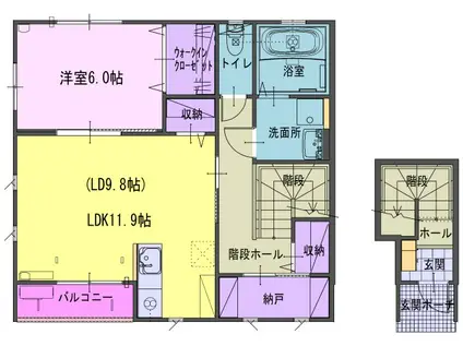 ヴェルジェ畑中(1LDK/1階)の間取り写真