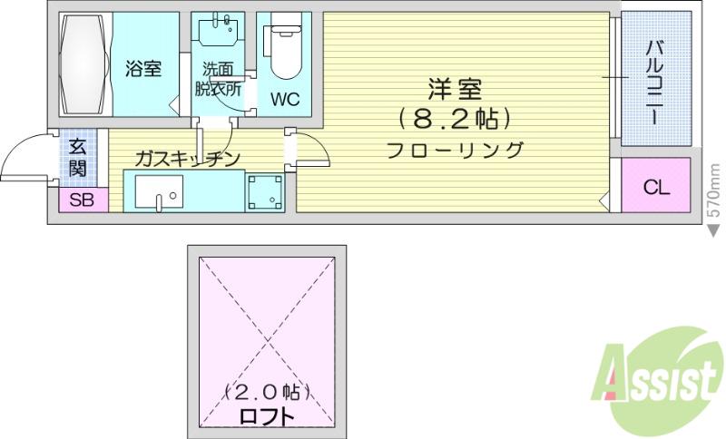 クレアフォーチュン清水沼(1K/2階)の間取り写真