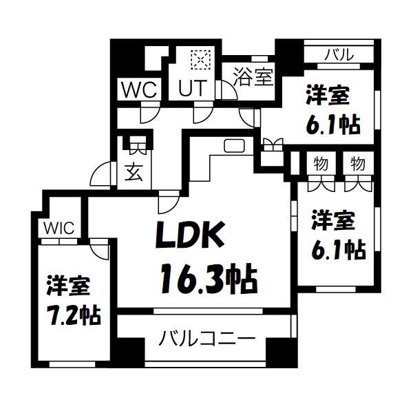 パシフィックコンフィート丸の内(3LDK/9階)の間取り写真
