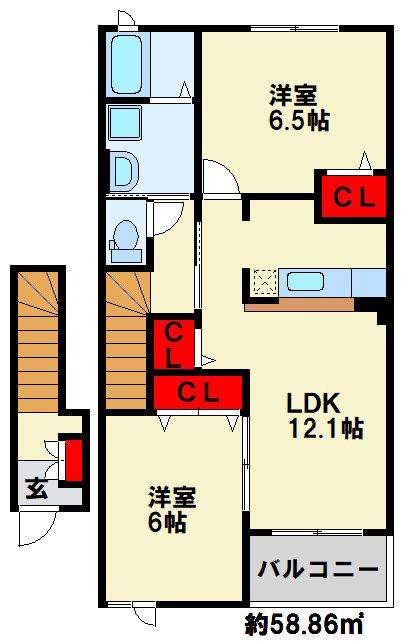 グランディールII番館(2LDK/2階)の間取り写真