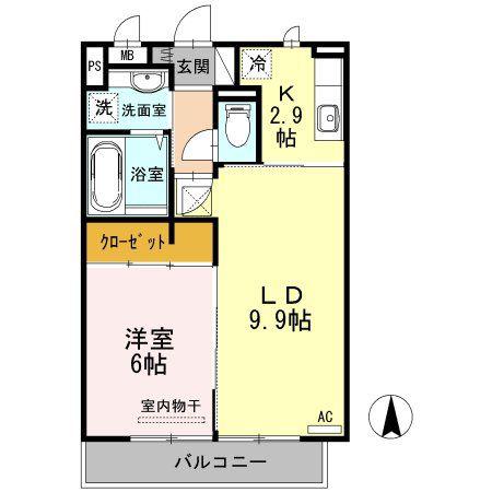 サンハウスC棟(1LDK/1階)の間取り写真