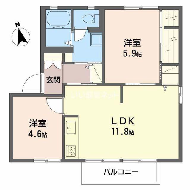ディアスまさごB(2LDK/2階)の間取り写真