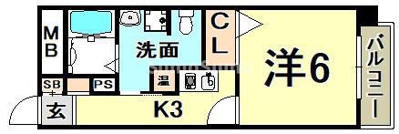 ドミール春日野道N(1K/2階)の間取り写真
