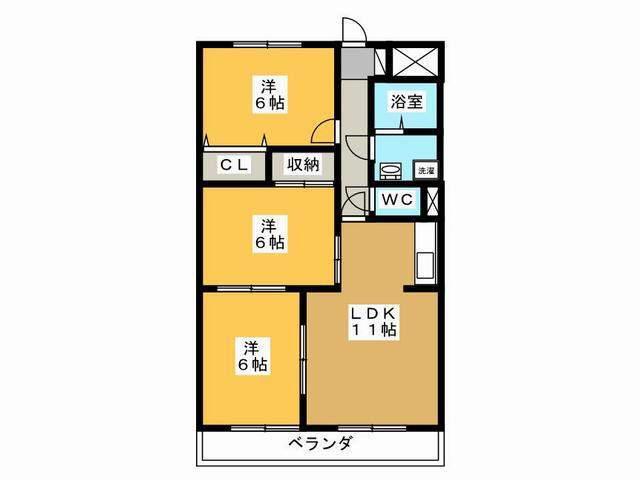 クレスト21 S棟(3LDK/2階)の間取り写真