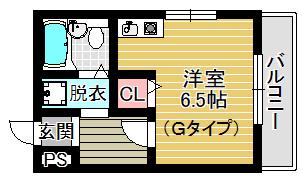 阪神本線 千船駅 徒歩5分 5階建 築32年(ワンルーム/2階)の間取り写真