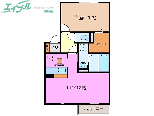 ウラノス桑名(1LDK/1階)の間取り写真
