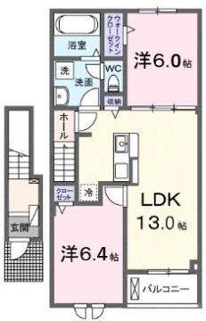 グリーン オレンジ A(2LDK/2階)の間取り写真