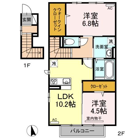 ステラ綾羅木(2LDK/2階)の間取り写真