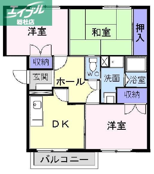 ニューエルディムゆうD(3DK/1階)の間取り写真