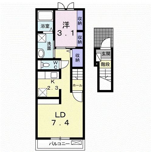 ベルヴェデーレ B(1LDK/2階)の間取り写真