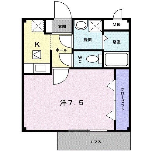 アルブル ヴィラージュI(1K/1階)の間取り写真
