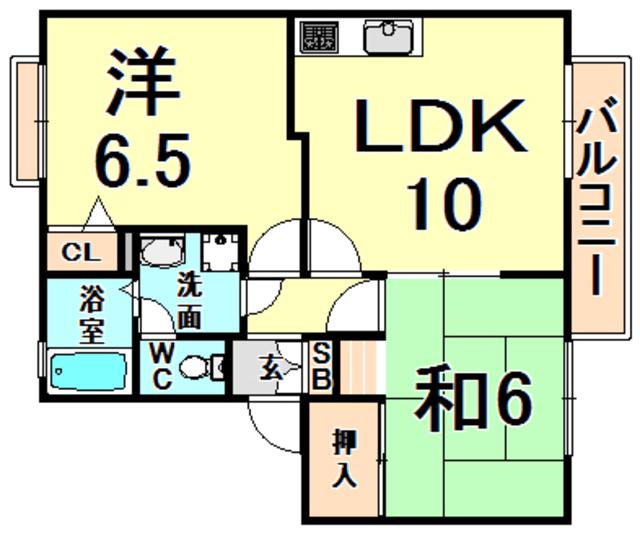 マインド倉橋(2LDK/2階)の間取り写真