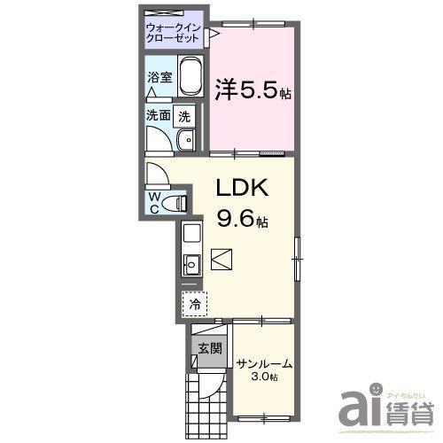ル.リアンK-1(1LDK/1階)の間取り写真