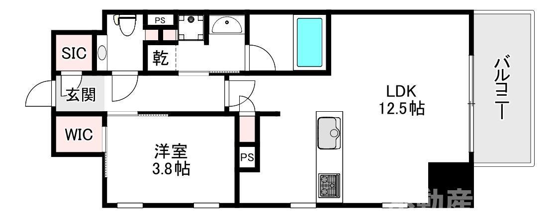 ザ・パークハビオ谷町六丁目クロス(1LDK/9階)の間取り写真