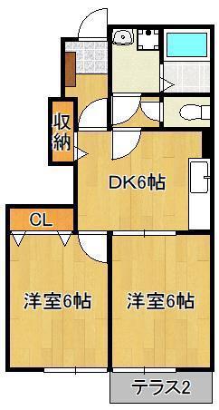 サンヒルズ長野 II(2DK/1階)の間取り写真