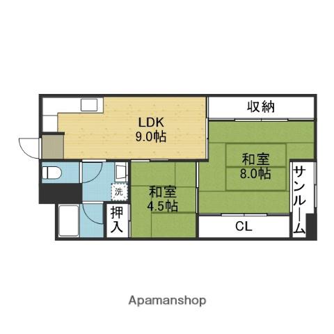 烏ヶ辻コーポ(2LDK/7階)の間取り写真