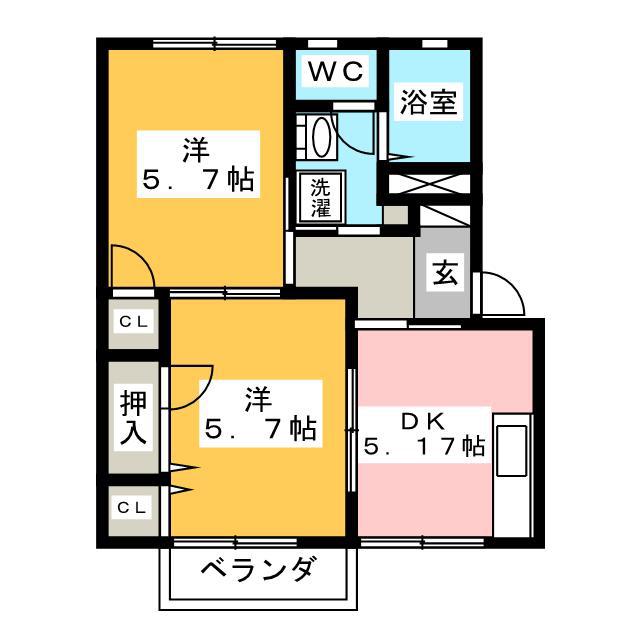 トレスディアスC(2DK/2階)の間取り写真