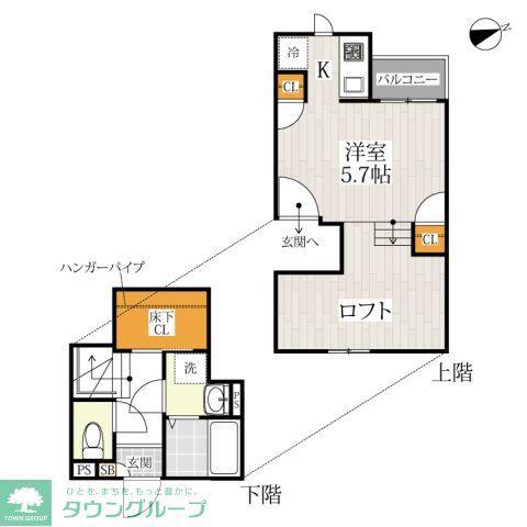 CB七里フラム(1K/2階)の間取り写真