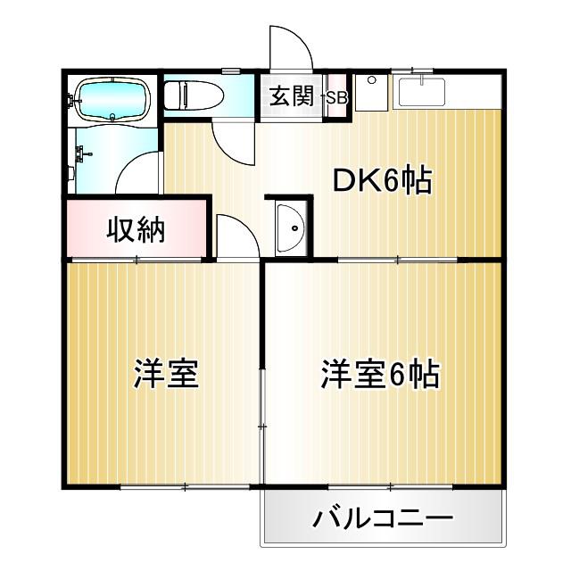 クリビヤハウス(2DK/2階)の間取り写真