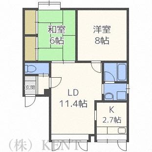 メゾンドルナB(2LDK/2階)の間取り写真