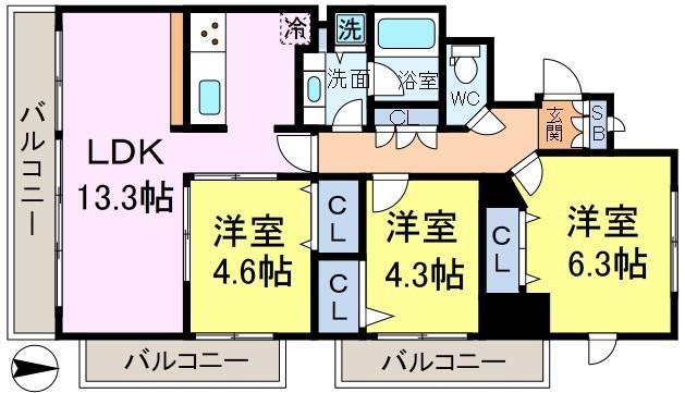 LANAI T GADEN(2LDK/3階)の間取り写真
