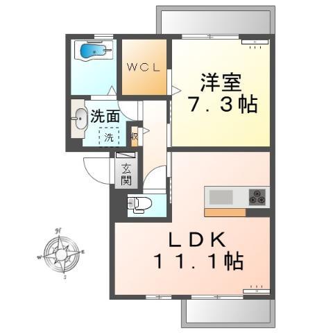 スプレンダ上条(1LDK/2階)の間取り写真