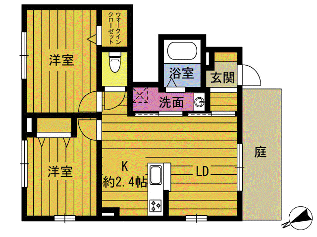 エルメゾンフィカーサ(2LDK/1階)の間取り写真