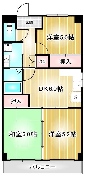 本町ハウス(3DK/4階)の間取り写真