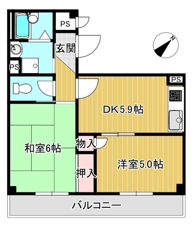 エーエスワン(2DK/2階)の間取り写真