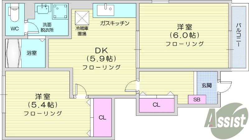 ポプラール(2DK/1階)の間取り写真
