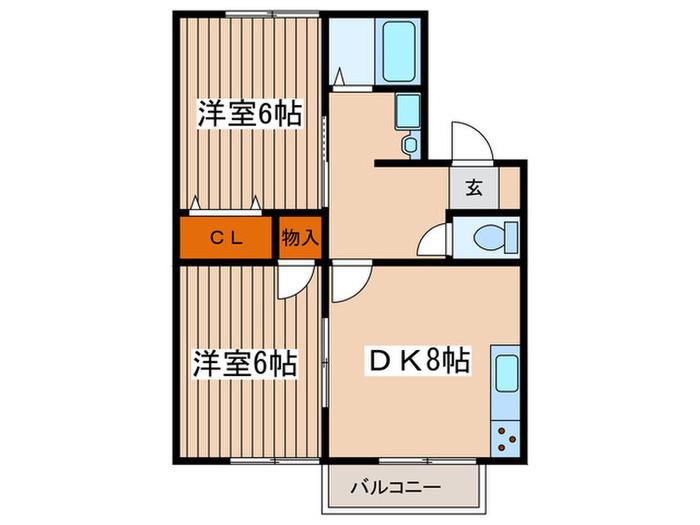 グランデュール井上(2DK/1階)の間取り写真