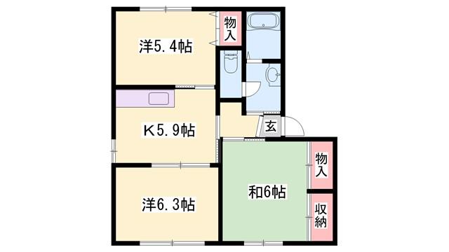 バリュージュ今在家 D棟(3K/2階)の間取り写真